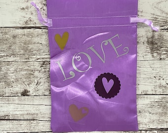 Purple Satin Drawstring Gift Bag: Personalized Valentine's Day Favor