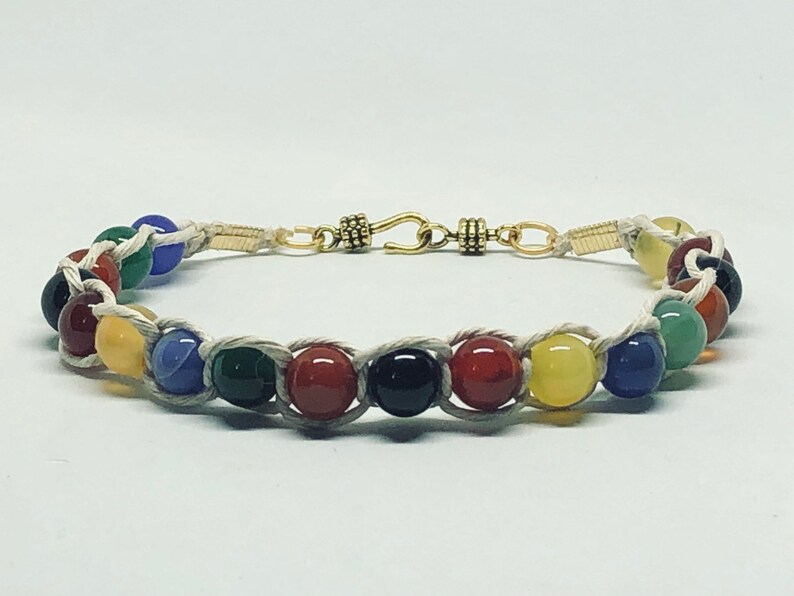 Rainbow bracelet hemp bead braided for her handmade