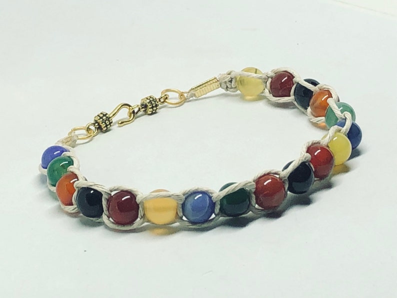 Rainbow bracelet hemp bead braided for her handmade