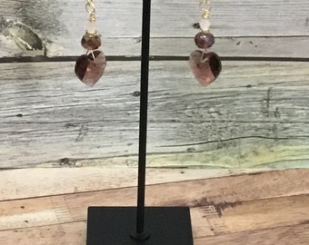 Pendientes colgantes de corazón de amatista: pendientes de cuentas hechos a mano