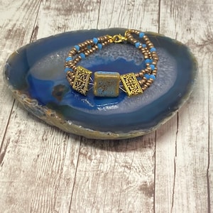 Turquoise seed bead layered beaded bracelet, handmade