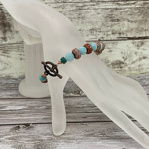 Aquamarine gemstone copper beaded multi color bracelet, bracelet for her, handmade