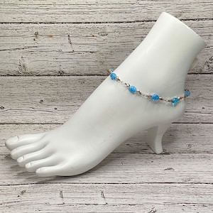 Turquoise Blue and copper crystal beaded anklet, anklet for her, unique anklet, wire wrap anklet, handmade anklet