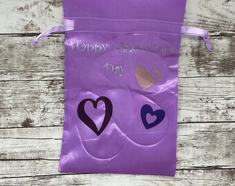 Personalized Purple Satin Drawstring Gift Bag: Valentine's Day