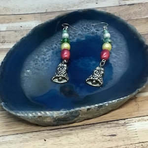 Christmas Bell Earrings: Handmade Beaded Dangle Earrings