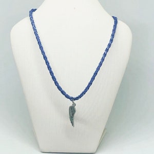 Handmade Silver Angel Wing Charm Necklace: Twisted Leather Cord