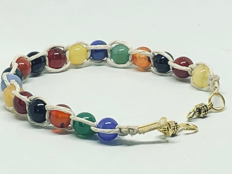 Rainbow bracelet hemp bead braided for her handmade