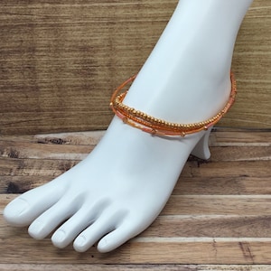 Orange Seed Bead Anklet: Handmade Crystal Multi-Layer Ankle Bracelet