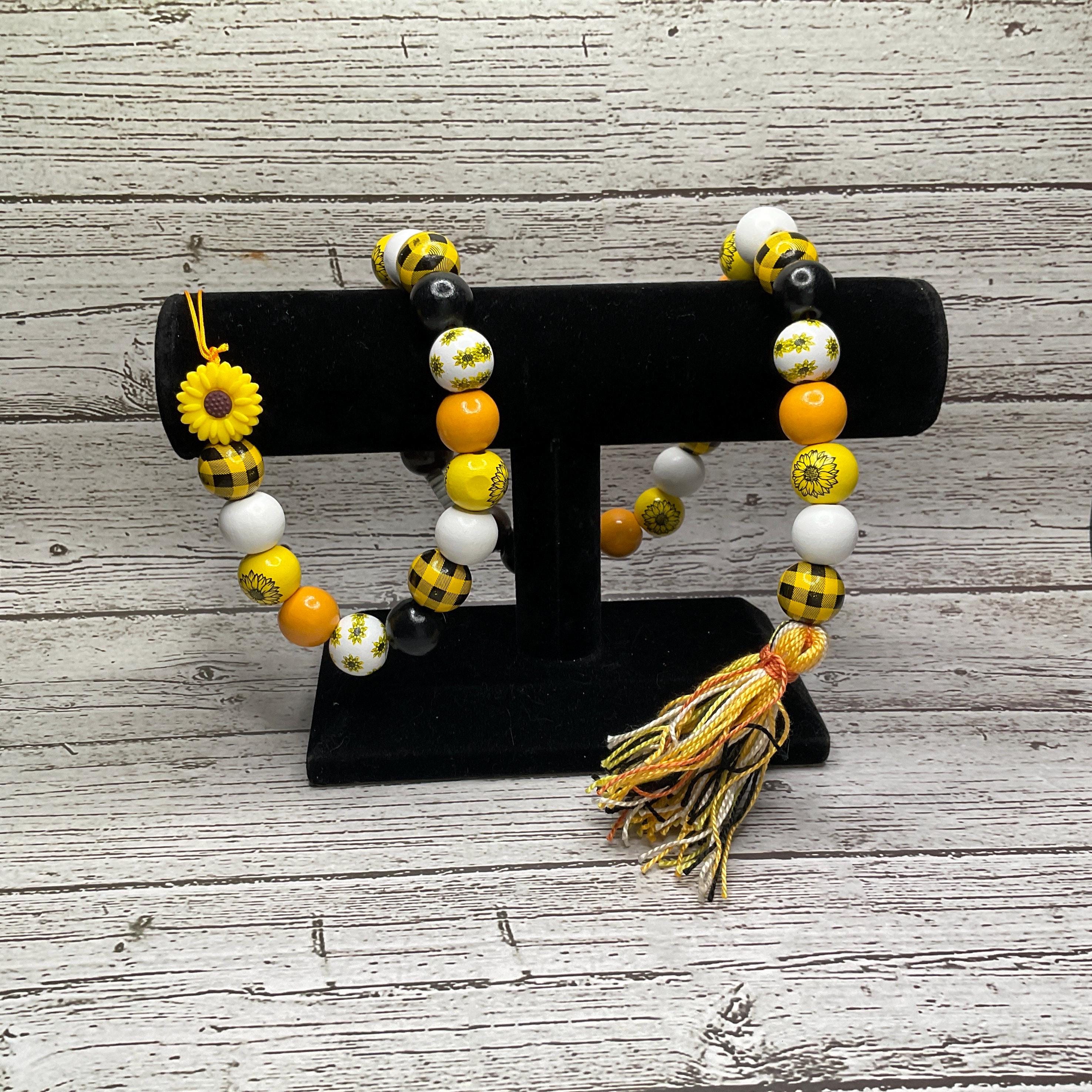 MAGICLULU Holzperlen Girlande Mit Sonnenblumen - Rustikale Wanddekoration