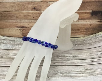 Sapphire blue multi layered bead bracelet, handmade