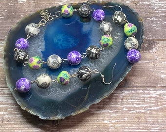 Bracelet set Multi color flower beaded bracelet and earrings set, jewelry set, handmade