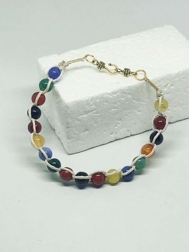 Rainbow bracelet hemp bead braided for her handmade