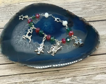 Santa Claus charms beaded bracelet, handmade