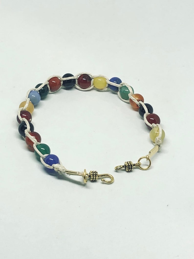 Rainbow bracelet hemp bead braided for her handmade