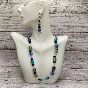 Handmade Marble Bead Necklace and Earrings Set: Evil Eye Jewelry