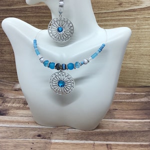 Turquoise Mandela Necklace & Earrings Set: Seed Bead Jewelry