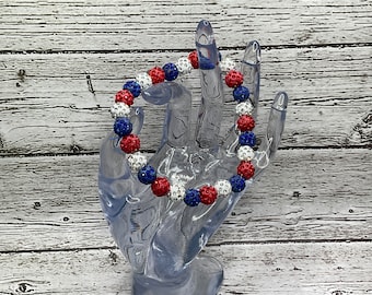 Braccialetto patriottico con strass: braccialetto elastico con perline rosse, bianche e blu