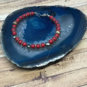 Red jade gemstone bead Valentine’s Day heart bracelet, handmade