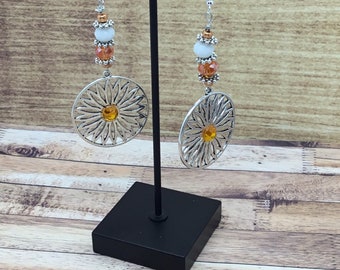 Boucles d'oreilles oranges en strass, faites main