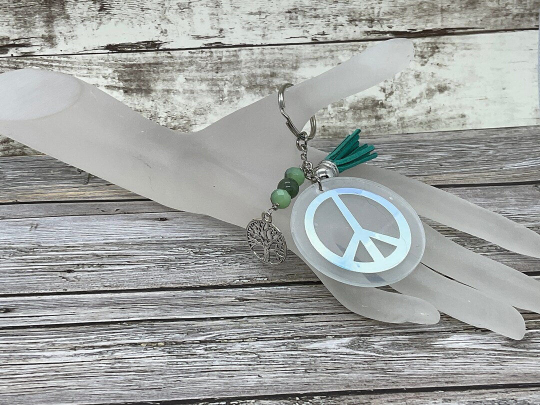 Peace Sign Keychain: Handmade Beaded Tassel Purse Charm - Etsy