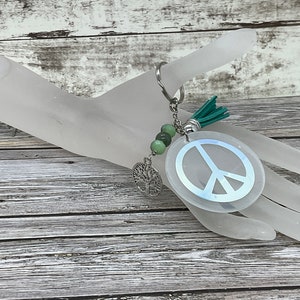 Peace Zeichen Schlüsselanhänger, Bead Schlüsselanhänger, Quaste Schlüsselanhänger, Handtasche Charme, Taschenanhänger, Geburtstagsgeschenk, Geschenk für besondere Anlässe