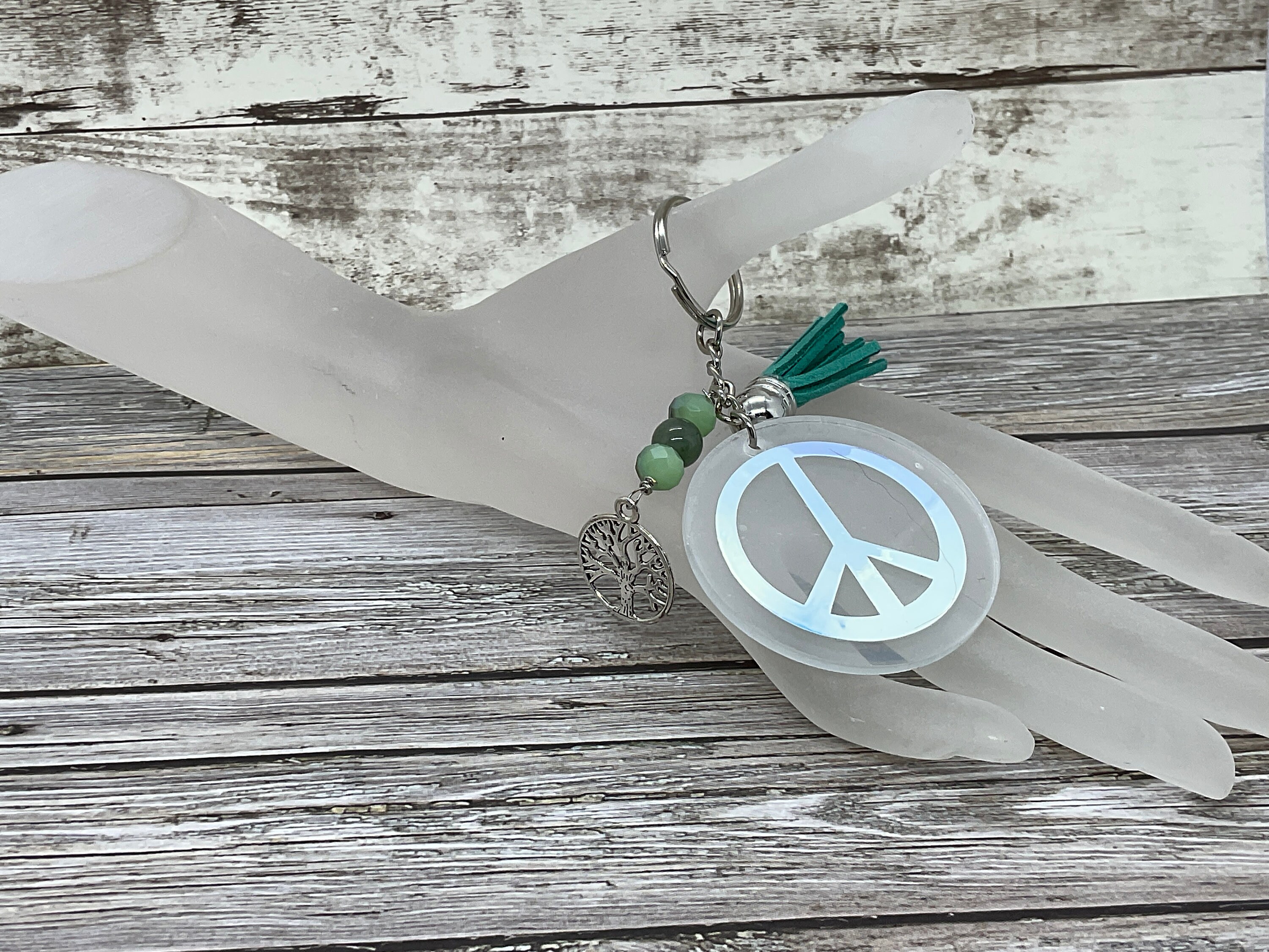 Peace Sign Keychain: Handmade Beaded Tassel Purse Charm - Etsy