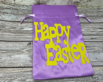 Personalized Easter Bag: Purple Satin Drawstring Gift Bag