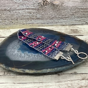 Handmade Seed Bead Bracelet: Pink, Purple, & Crystal Accents