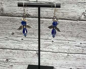 Saphirblaue Perlenengel Ohrringe, handgemacht