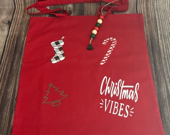 Christmas Vibes Rote Baumwolltasche, personalisierte Geschenktasche