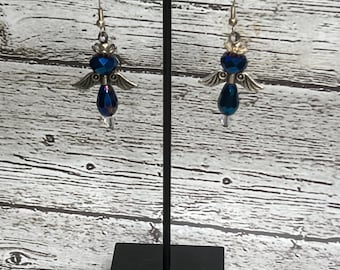 Handmade Angel Earrings: Sapphire Crystal Beaded Earrings