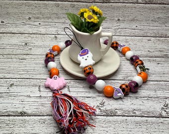 Handmade Halloween Ghost Wood Bead Garland: Tier Tray Decor