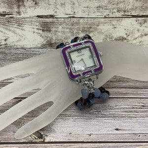 Pulsera de reloj con cuentas de piedras preciosas púrpuras, pulsera de varias capas, correa de reloj, reloj con cuentas, reloj de trabajo, pulsera con cuentas, hecho a mano