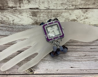 Handmade Purple Gemstone Beaded Watch Bracelet