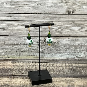 St Paddys day shamrock bead earrings, handmade