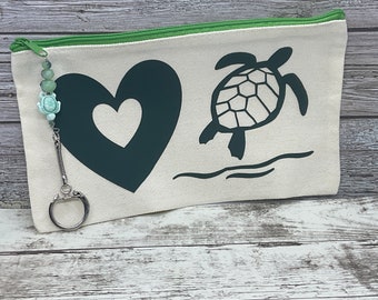 Turtle bag, Pencil bag, canvas bag, storage bag, small gift bag, make up case, money bag, gift bag, cosmetic bag, sea turtle gift