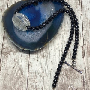 Vintage necklace, Black necklace, onyx pearl necklace, pendant necklace, beaded necklace, handmade