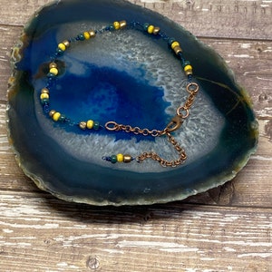 Handmade Turquoise Seed Bead Anklet: Adjustable Copper Clasp