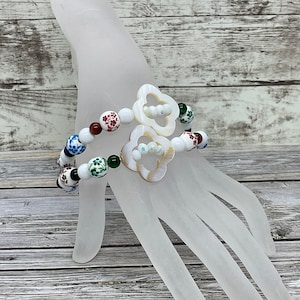 Rainbow bracelet, flower bracelet, stretch bracelet, beaded bracelet, jewelry set, handmade