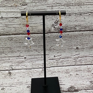 Patriotic earrings, Star earrings, bead earrings, Memorial day, woman’s earrings, red white and blue earrings,handmade