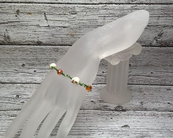 Handmade Halloween Skull Beaded Bracelet: Wire Wrapped Jewelry