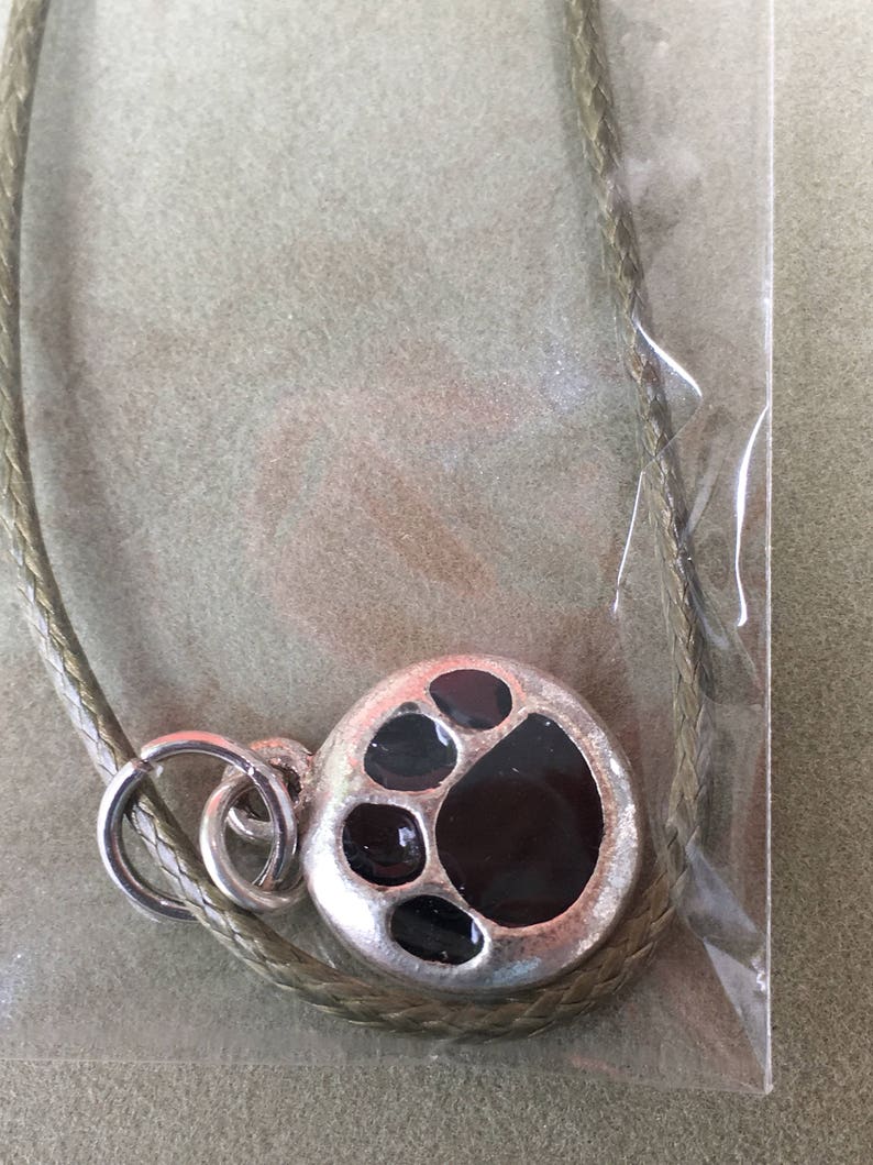 handmade Black dog paw charm Beaded cord Necklace