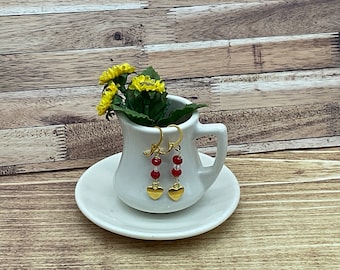 Pendientes con dije de corazón para el día de San Valentín, pendientes de cuentas, hechos a mano