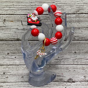 Santa Claus Beaded Wristlet Keychain: Christmas Peppermint Charm