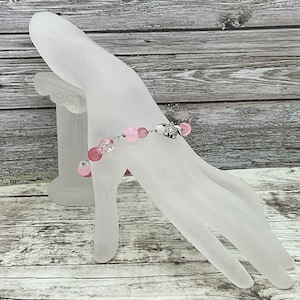 Turtle Charm Bracelet: Pink Rose Quartz & Sea Glass Beads