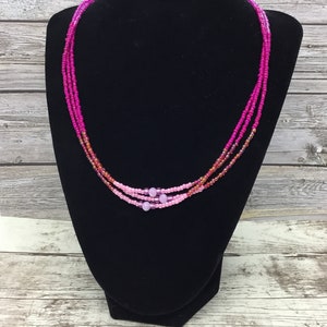 Handmade Pink Ombré Beaded Choker Necklace