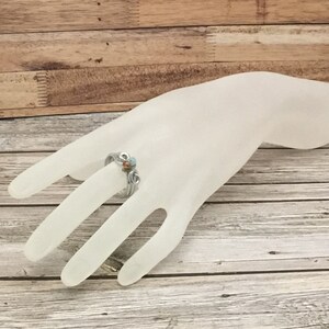 Turquoise crystal beads on silver wire wrapped ring, handmade