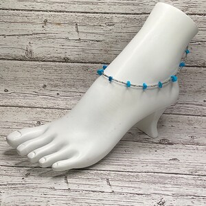 Turquoise Blue stone and bugle bead anklet, beach anklet, simple anklet, large size anklet, beaded anklet, sandal anklet, handmade anklet