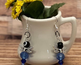 Blue dragonfly bead earrings, handmade