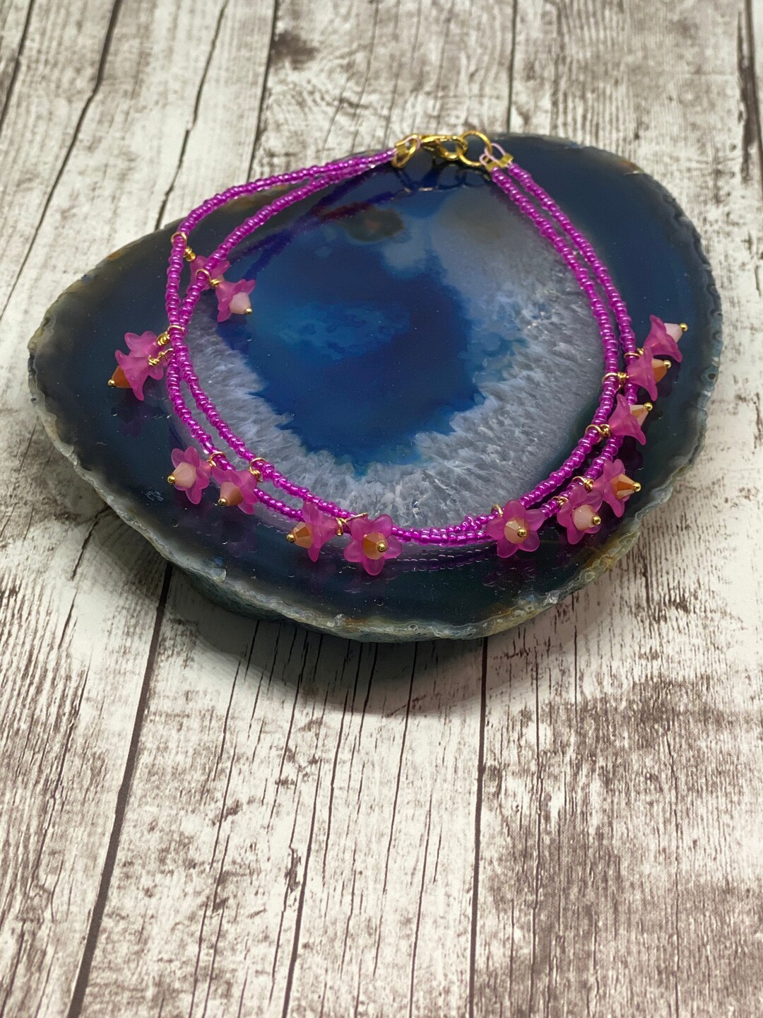 Handmade Pink Beaded Flower Anklet: Multi-layer Design - Etsy